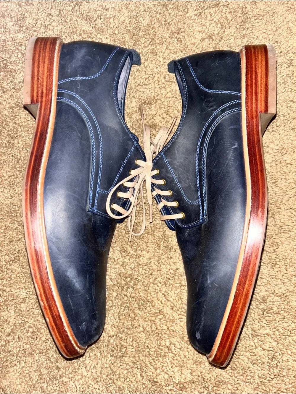 Cole Haan C25105 Mens Tyler Grand Plain Toe Ox. Derby Lthr Shoes 10.5  Nvy NEW